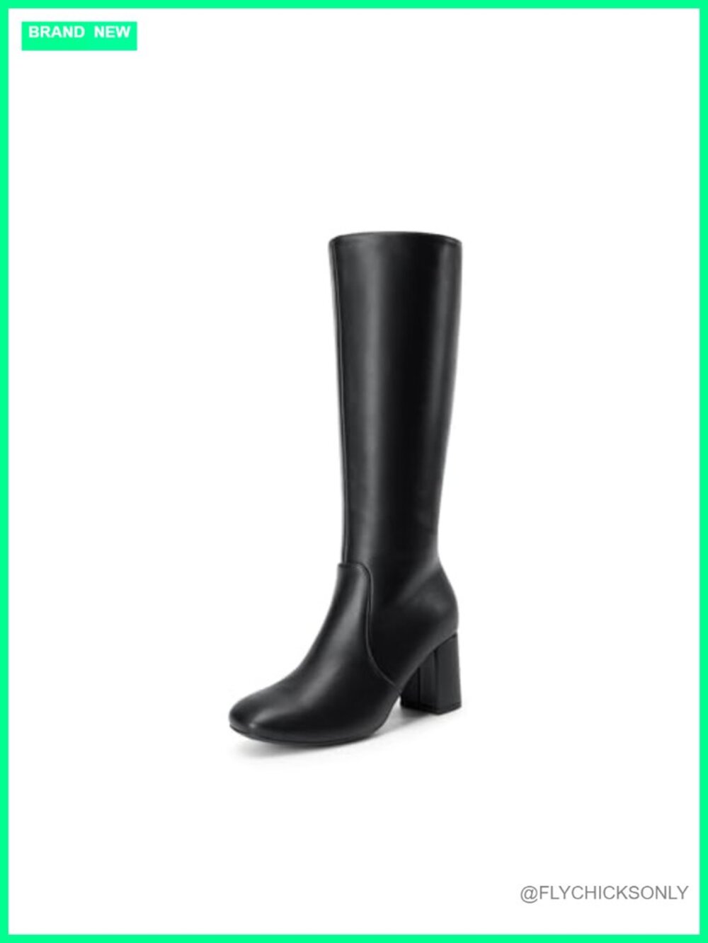 Women's Knee-High Square Toe Boots Faux Leather Block Heel